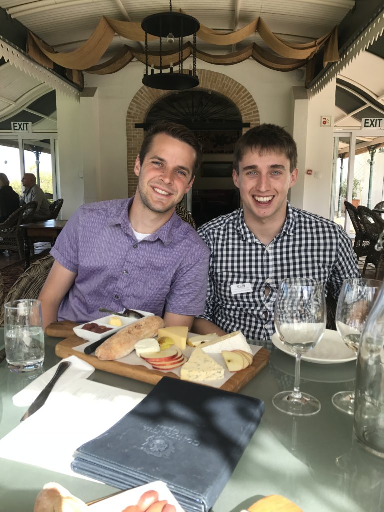 Scott and Sean wine tasting in South Africa