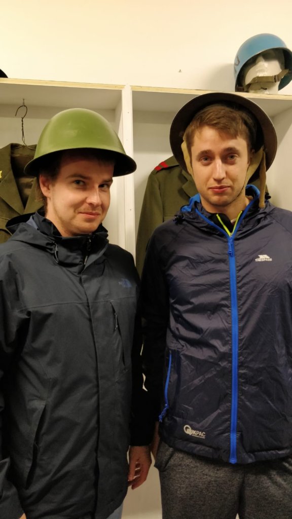 Martin and Sean don their military caps